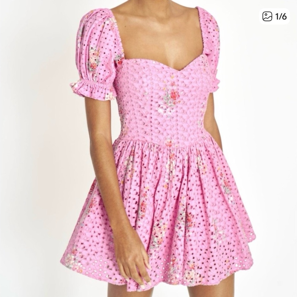 LoveShackFancy Pink Eyelet Mini Dress